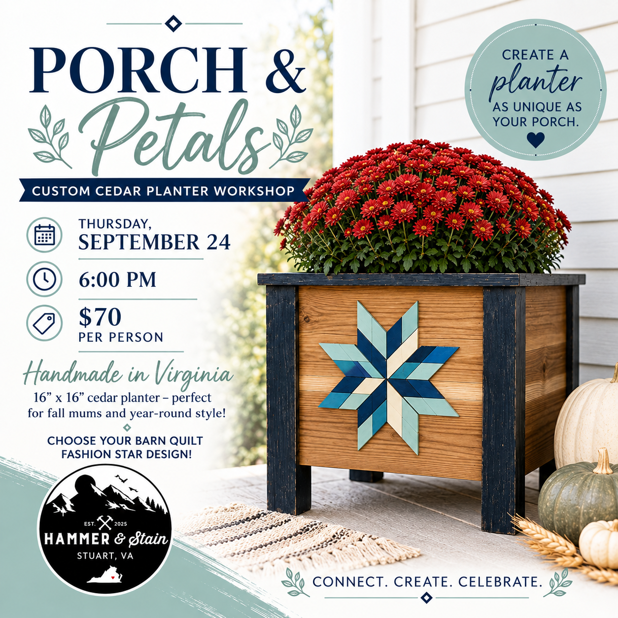 09.24.26 | Porch & Petals | Custom Cedar Planter Experience 6:00PM