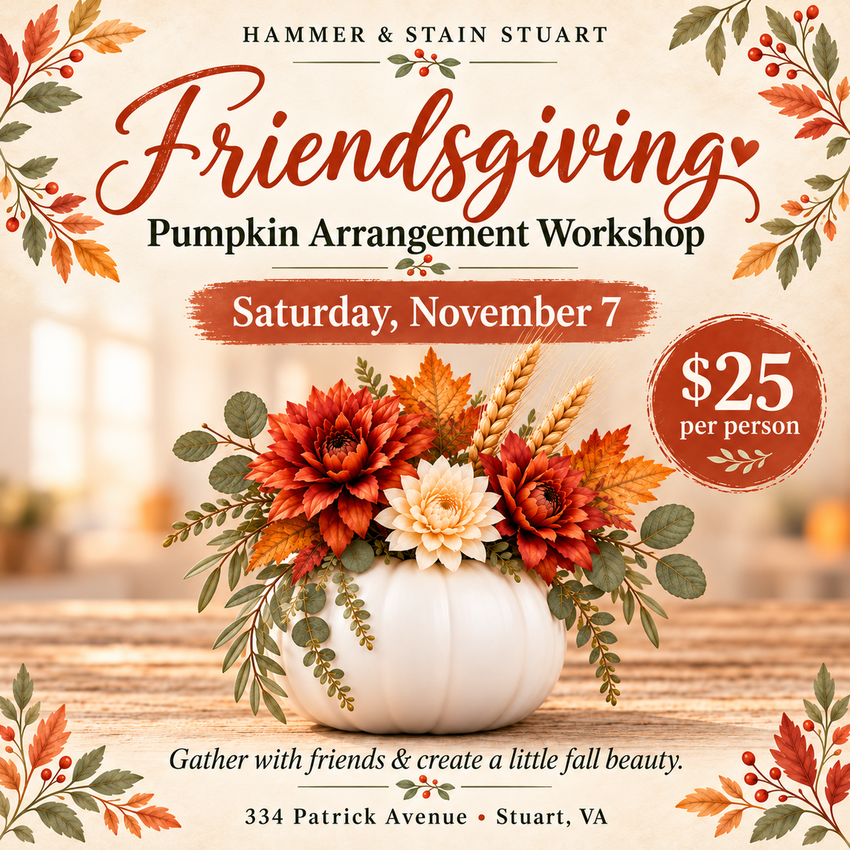 11/07/26 Friendsgiving Floral Pumpkin Experience 2pm